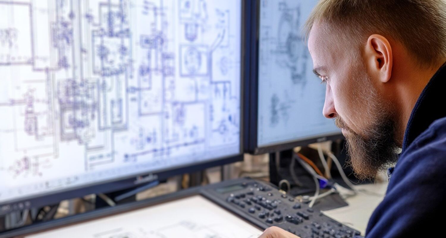Engineers reviewing a technical design